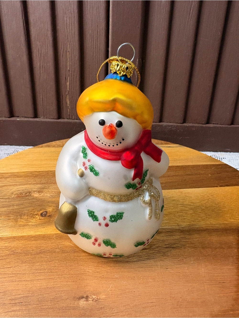 PartyLite Festive Snowman Ornament - White, Gold, Red, Yellow, Green